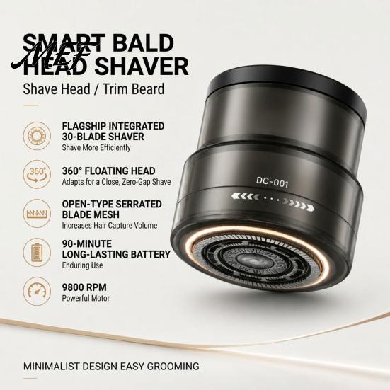 Wet Dry Shaver Electric Bald Head Shaver, Beard Trimmer with Digital Display, 360 Degree Waterproof Floating Rotary Grooming Tool for Men Compact