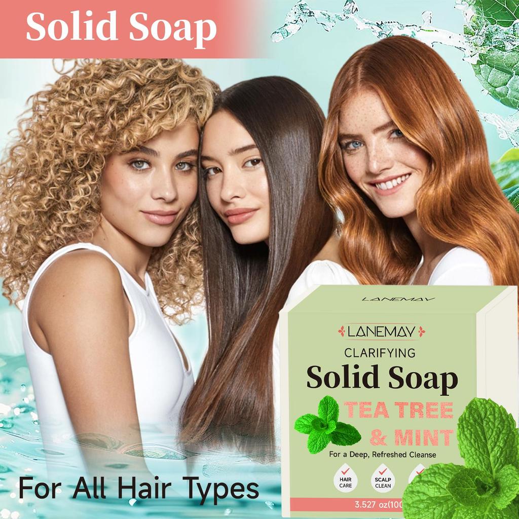 Tea Tree & Mint Solid Soap-Deep Refraash and Cleanse With Tree & Mint-Suitable for All Hair Types, 100g