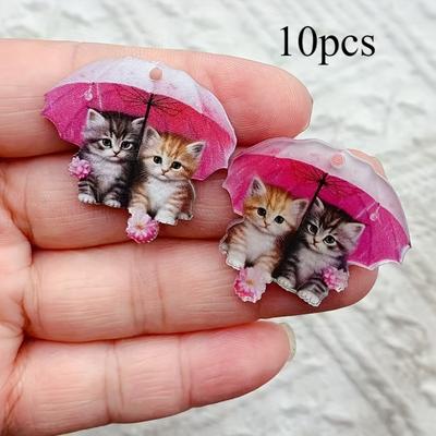 10 Glamouröse Acryl-Anhänger in Katzenform mit Regenschirm für DIY-Ohrringe und Schlüsselanhänger - Ideales Handarbeitsmaterial für Partyschmuck