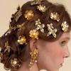 5pcs Elegant Golden Flower Hair Forks Hairstyle Tools Wave Zinc Zinc Alloy Barrettes Pearl Side Clips  Wedding