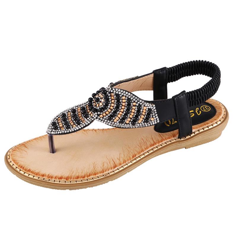 

Fashion Women Sandals Summe Fashion Breathable Ladies Rhinestone Pearl Casual Elastic Band Wedges Comfortable Non-slip Sandals 36-42 42 чёрный
