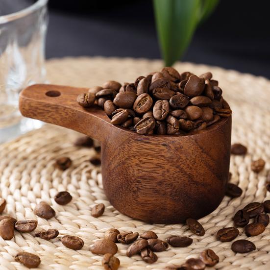 Wooden Measuring Cups And Spoons Set Coffee Bean Powder Measuring Spoon Nested Baking Tools for Accurate Cooking Rustic Kitchen Decor