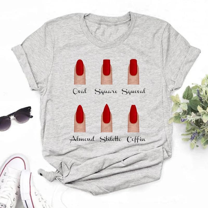 Women Unisex T Shirts Fashion Womens Cartoon Graphic Finger Nail Cute Printed Top Tshirt Female Tee Shirt Ladies Clothes T-shirts