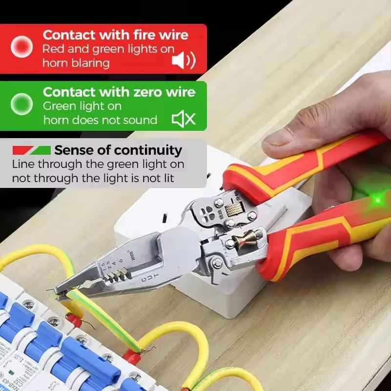 9-in-1 Multi-function Wire Stripper Electricians Voltage Testing Cable Cutting Scissors Crimping Pliers