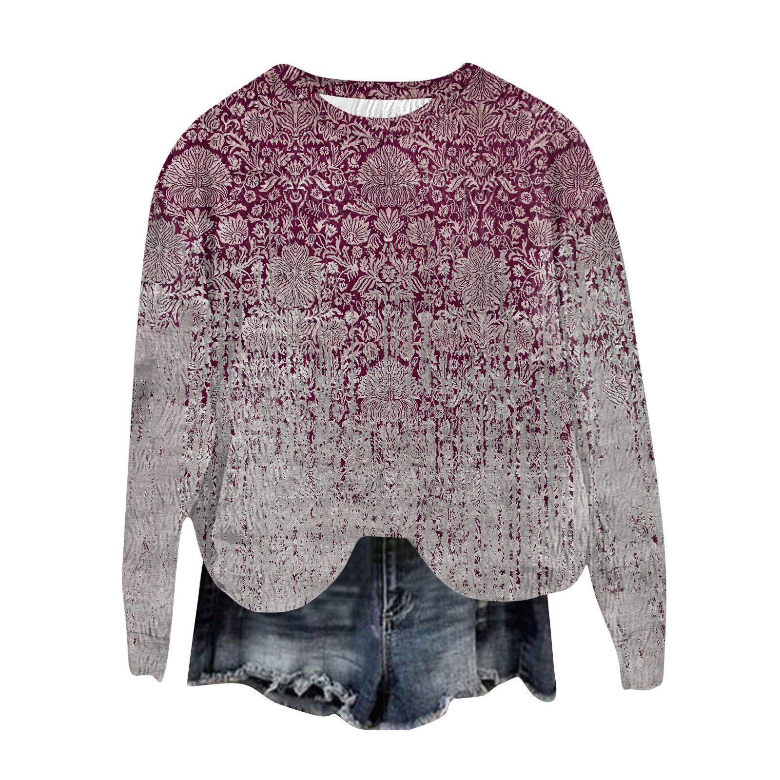 

Женский модный пуловер с круглым вырезом, футболка с длинным рукавом, с принтом M фиолетовый