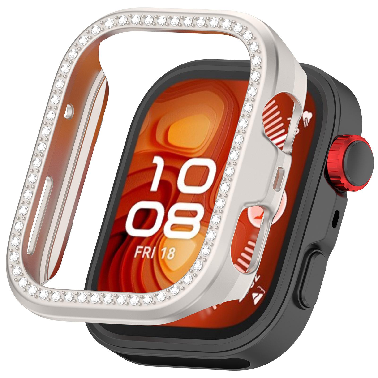 

For Huawei Watch Fit 4 Pro Watch Case Rhinestone Decor Hollow Electroplating PC Watch Cover Starlight