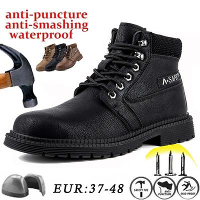 Smash-proof and Puncture-proof Breathable Safety Shoes Steel Toe Cap Wear-resistant Work Boots Protective Hiking Boots for Men Plus Size 37-48
