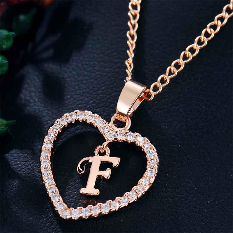 Heart Letters 26 Love Crystal Women Silver Plated Chain Jewelry Necklace