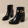 Sexy Patent Leather Black Ankle Boots Women  Winter Metal Buckle High Heel Chelsea Boots Gold Decoration Designer Shoes Lady