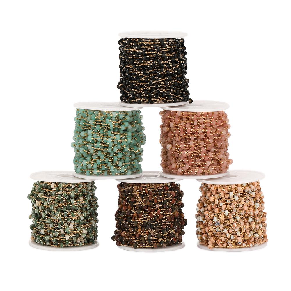 1 Meter Cylinder Natural Stone with Stainless Steel Chains for DIY Jewelry Making Necklace Findings Bracelet Components Supplies