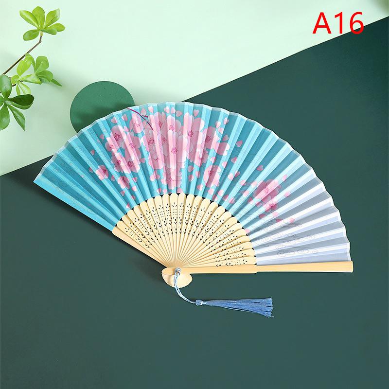 Ventilador Portátil de Mão Dobrável Estilo Chinês Adereços de Dança Ventilador de Concha Retrô Mulher Homem Madeira de Bambu Seda Flor Ventilador Dobrável