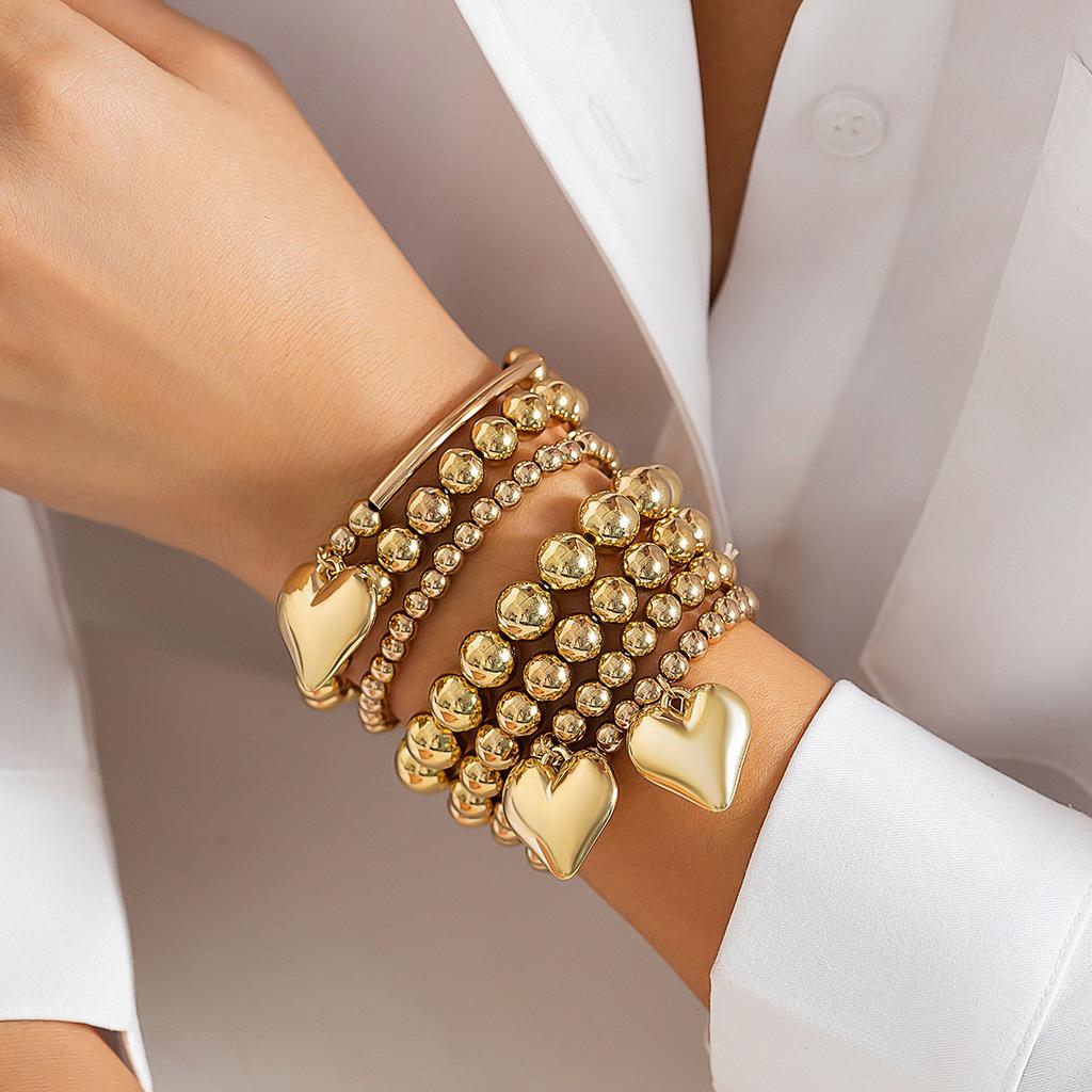 Beaded Love Pendant Stacked Bracelet Female Punk Style Elastic Round Bead Simple Bracelet Bracelet