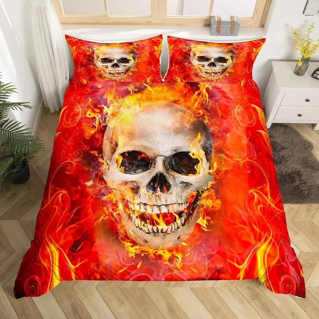 Boho Gothic Skull Bedding Set Skeleton Bones Duvet Cover Single Twin King Size Quilt Home Textile