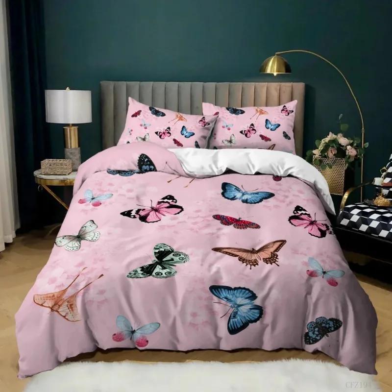 Pretty Pink Butterfly Douvet Cover Set Print Insects for Comforter Bedding Sets Super Soft Warm Bed Furniture Set Bedroom Girl