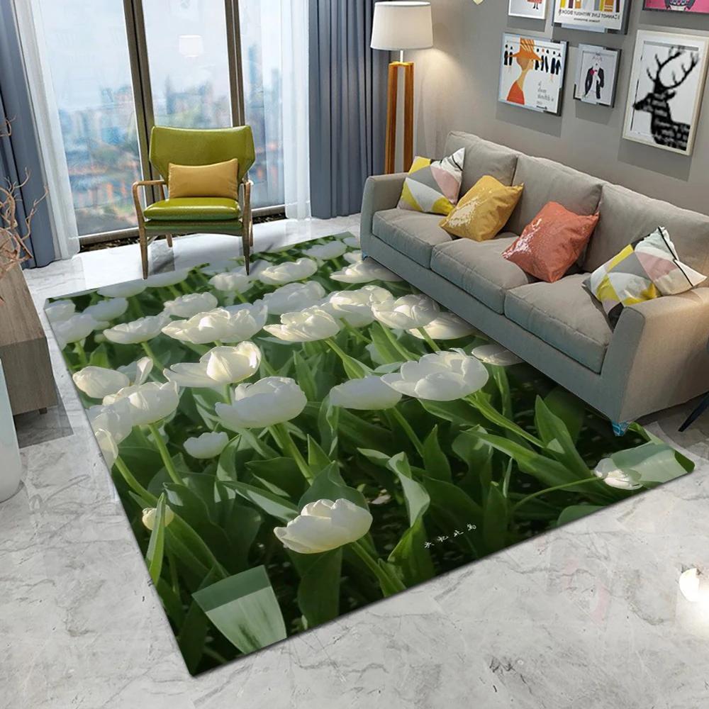 Nature Floral Pattern Floor Mat Various Styles with Flowers Butterflies and Water Scenes Non - Slip Rug for Home Decor