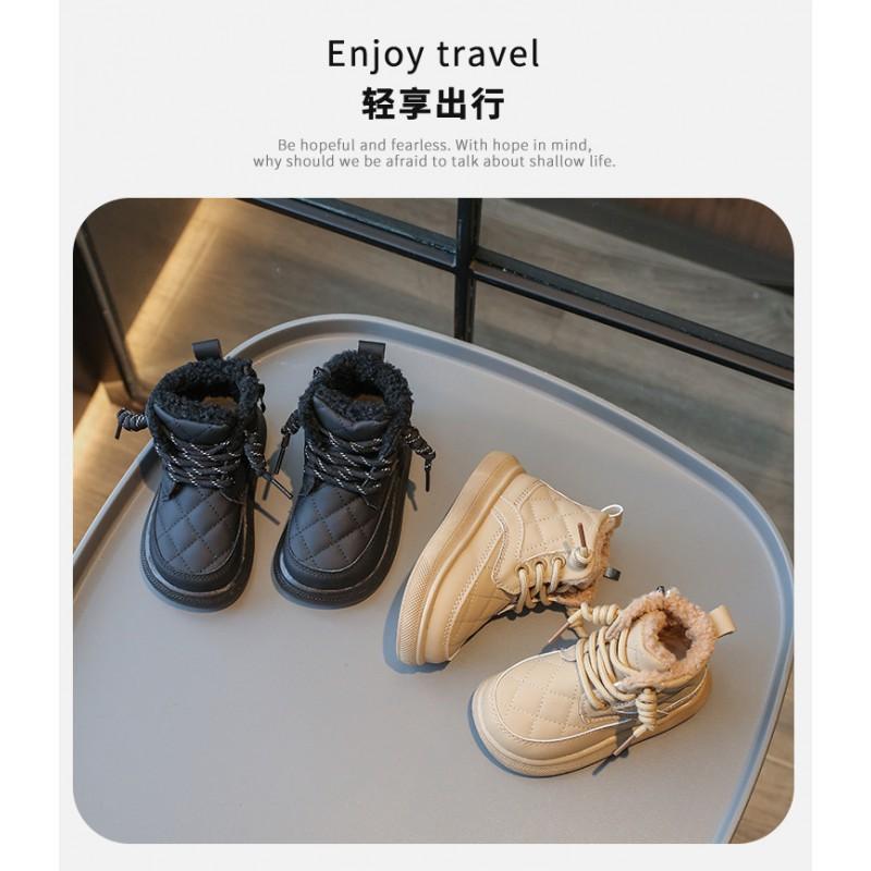 Kids Winter Warm Ankle Boots Boys Girls Faux Leather Snow With Fleece Lining Toddler Child Size 21-30