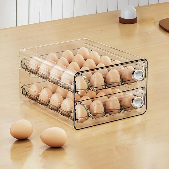 Egg Storage Box Transparent Space Saving Egg Container with Individual Slots Smooth Sliding Drawer Egg Holder for Kitchen Refrigerator