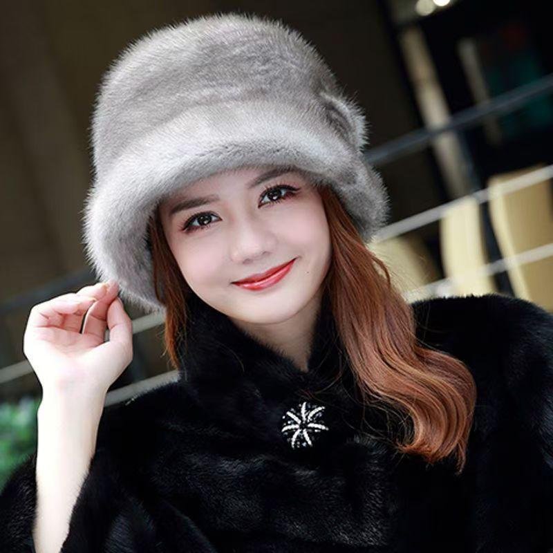 Winter New Mink Fur Hat for Women Middle-aged and Elderly Mothers Imitation Fur Ear Protection Warm Fashion Fisherman Hat