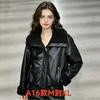 Neue Retro-Lockenlammwolle großes Revers Lokomotive-Stil Baumwollkleidung Damen Winter Kurz PU-Leder Baumwollgepolsterte Kleidung