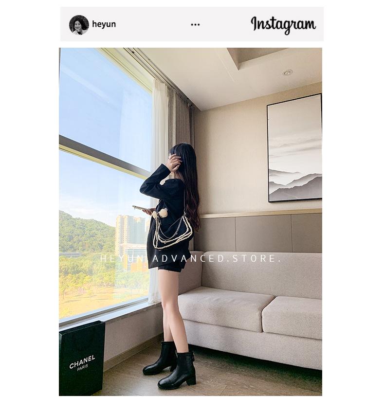 Round Head Thick Heel Short Boots Women's Shoes High Sense Spring and Autumn Versatile Low Tube Elastic Thin Women's Boots British Fashion Short Boots