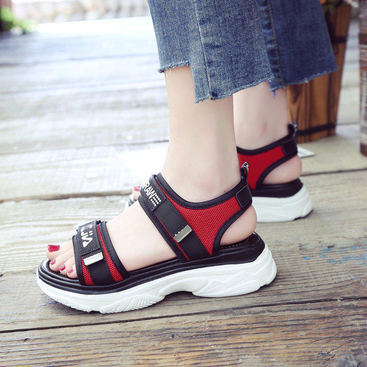 Summer new sandals women's Korean version of fashion casual female student muffin bottom slope heel Velcro platform beach shoes women