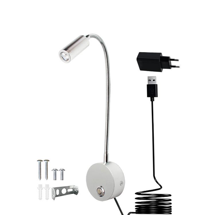 3W LED Gooseneck Wall Light with Touch Dimming for Bedside and Hotel Reading