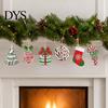 Handmade Wooden Ornaments for Holidays 12/24/36 Pcs Christmas Set, Red Green Striped Candy Cane Tree Country Style Decorations, Xmas Hanging