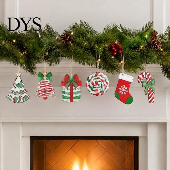 Handmade Wooden Ornaments for Holidays 12/24/36 Pcs Christmas Set, Red Green Striped Candy Cane Tree Country Style Decorations, Xmas Hanging