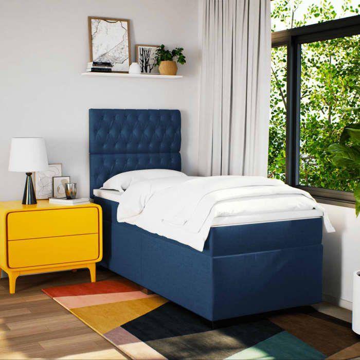Maison Exclusive - Sommier à lattes de lit avec matelas Bleu 90x190 cm Tissu