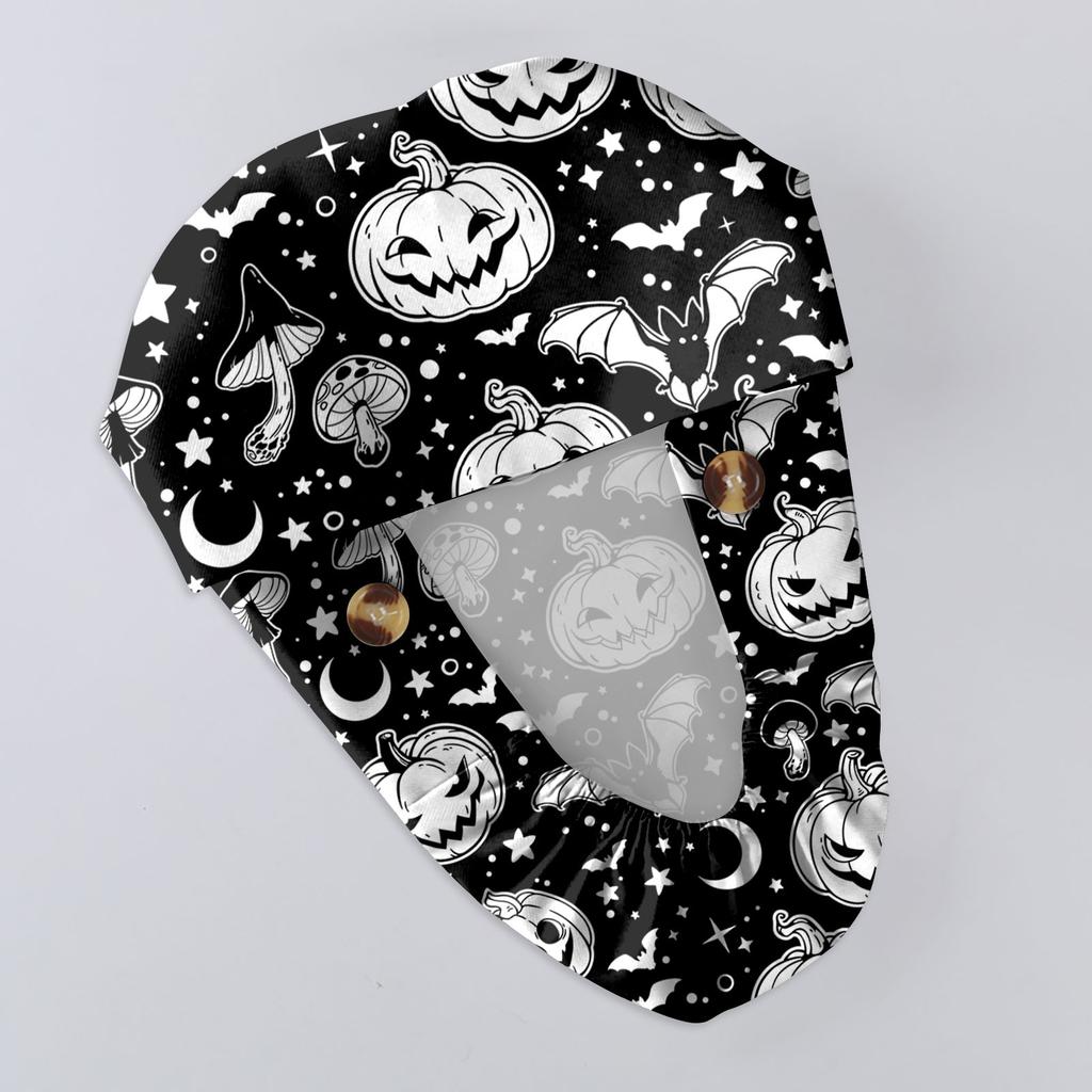 Halloween Themed Adjustable Bouffant Scrub Cap with Sweatband Unisex Surgical Cap for Nurses and Doctors