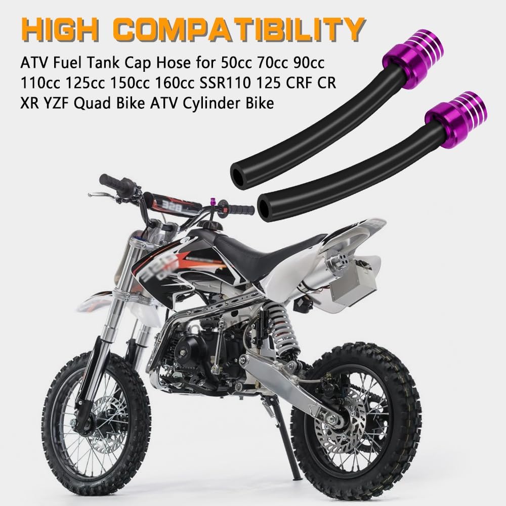 2PCS Breather Hose Gas Fuel Tank Cap, Gas Can Vent, CNC One Way Tank Valve Vent Tube with Aluminum Breather Valve, Fuel Cap Hose Tube for ATV CRF YZF