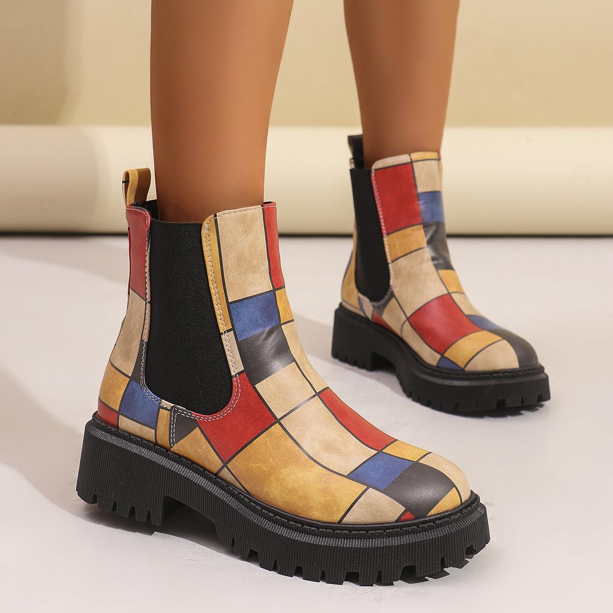 2025 Spring/Autumn Women s Printed Martin Boots: Large Size, European & American Style, Casual Fashion Slip-On 39 красный