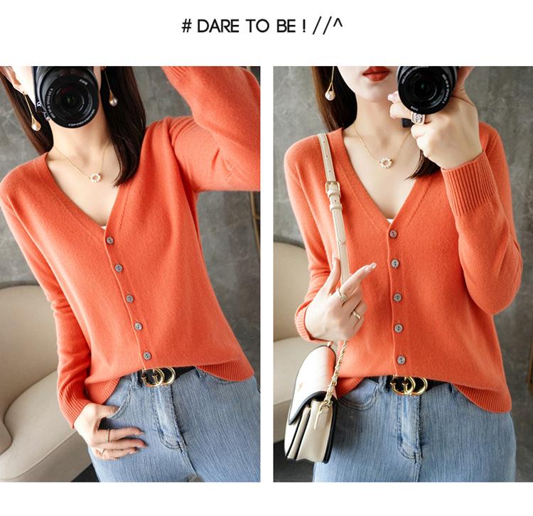 Women's V-neck Knitted Cardigan - Long-Sleeve All-Season Outerwear Sweater