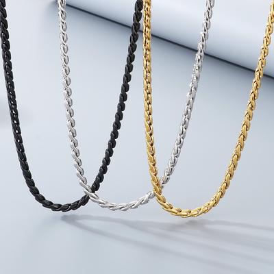 Colar Corrente de Elos Trançados de Aço Inoxidável Homens 65CM Comprimento 4MM Largura Colares Correntes Masculinas Acessórios de Joalheria Gargantilha Homem Masculino