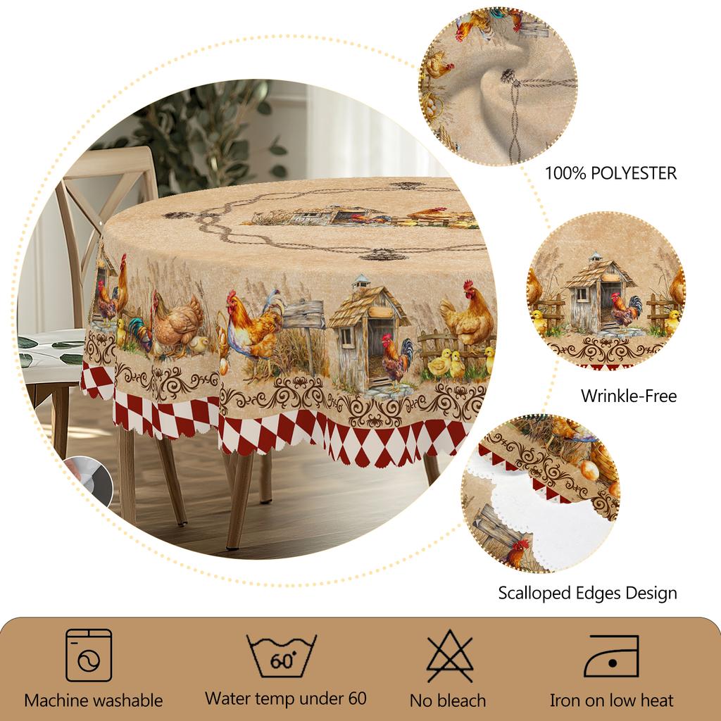 1 sztuka retro wiejski farmhouse obrus z nadrukiem motywu kurczaka, farmhouse, kurczak, wzór kraty, odpowiedni na przyjęcia świąteczne, Gar