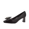 Bow black thick heel high heels women's autumn new temperament professional work satin single shoes