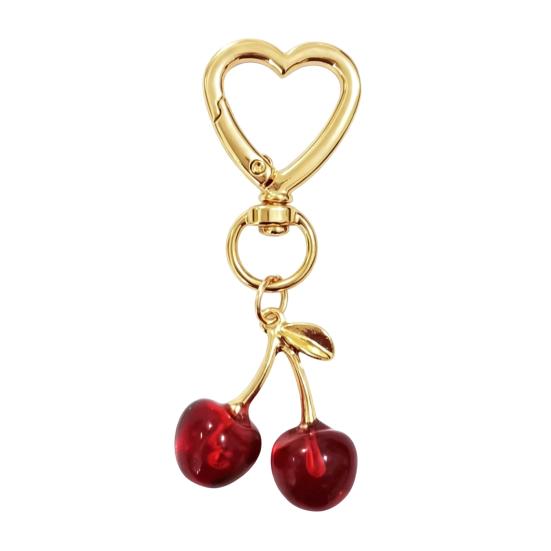 Keychain Pendant, Cherry Pendant Key Holder with Hearts Buckle, Alloy Polished Surface Backpack Charm Pendant for Women Accessories