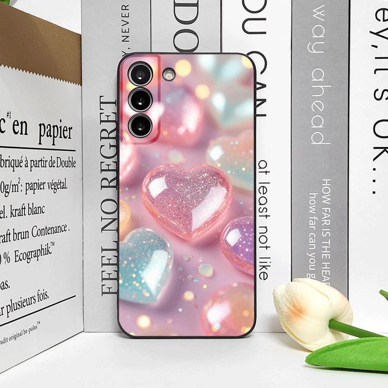 Stylish Pink Heart-Shaped Crystal Phone Case for Samsung Galaxy S25 S24+ S23 Ultra S22 Plus S20 S21 FE M53 M34 5G Soft Cover Y2K