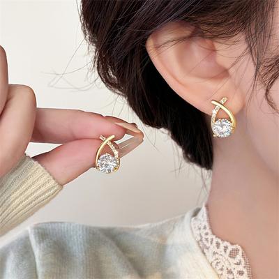 Fashion Cross Stud Earrings For Women Girls Korean Style Elegant Crystal Jewelry Ear Rings Fishtail Lady Earrings Gifts