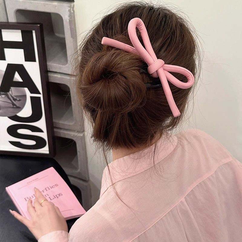 Korean Pink Big Bow Hair Sticks For Women Girls Fashion Sweet Acrylic U-shaped Bowknot Ribbon Hairpin Top Clip Hair Accessories