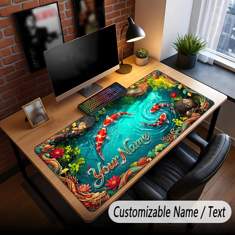 Koi Fish Theme Custom Mouse Pad Personalized With Name Text Customized Desk Mat For Office Home Decor