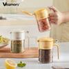 400ML Transparent Glass Seasoning Jar Airtight Seasoning Container Glass Spice Jar with Spoon One Hand Press Open Lid Design