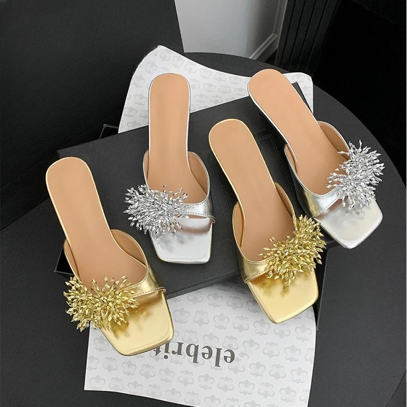 Fashion Women Slippers Elegant Fashion Heeled Sandals Luxury Summer Woman Shoes 2025 Dress Pumps Slides New Party Zapatillas De Mujer