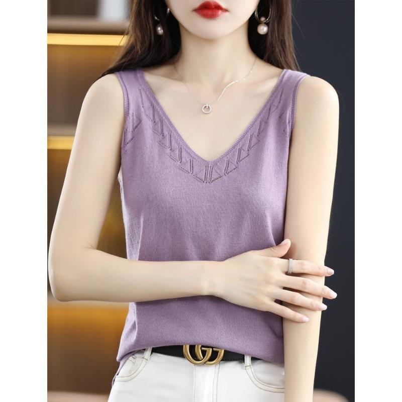 Summer New Fashion Western Style Halter Top Women's Solid Color Thin Knit Vest Bottom Top