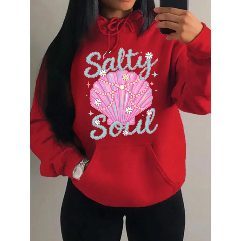 Salty Soul Beautiful Shell Printing  Women Hoodie All-Match Autumn Streetwear Soft Comfortable Hoody Pullover