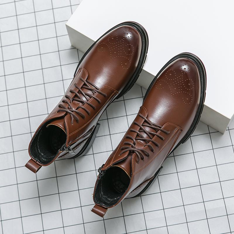 

2024 Кроссовки для мотоциклистов на открытом воздухе, мужские высокие ботинки на толстой подошве в британском стиле, рабочая обувь в стиле ретро для мужчин 46 коричневый