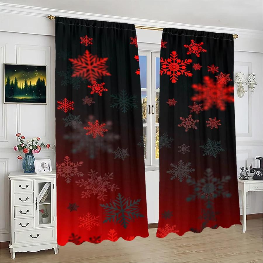 Christmas Tree Snowflake Pattern Printed Curtains Decorations Home Room Set Of 2 Made Polyester