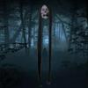 Halloween Hanging Ghost Skeleton Head With Long Hair Red Blinking Eye Horror Photo Prop For Home Garden Outdoor Party Decoration
