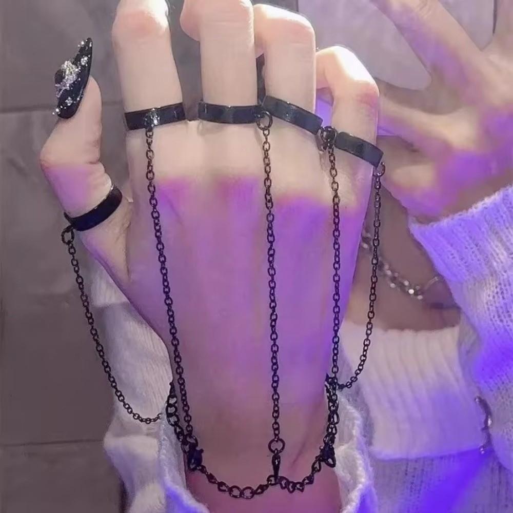 Adjustable Punk Bracelet Ring Detachable Gothic Wrist Bracelet Ring Hip Hop Hands Decoration Finger Chain Unisex