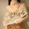 Chinese Style Folding Fan Lace Dance Fan Photo Props Embroidered Decorative Hand Fan Ornament Wedding Party Favor Gift